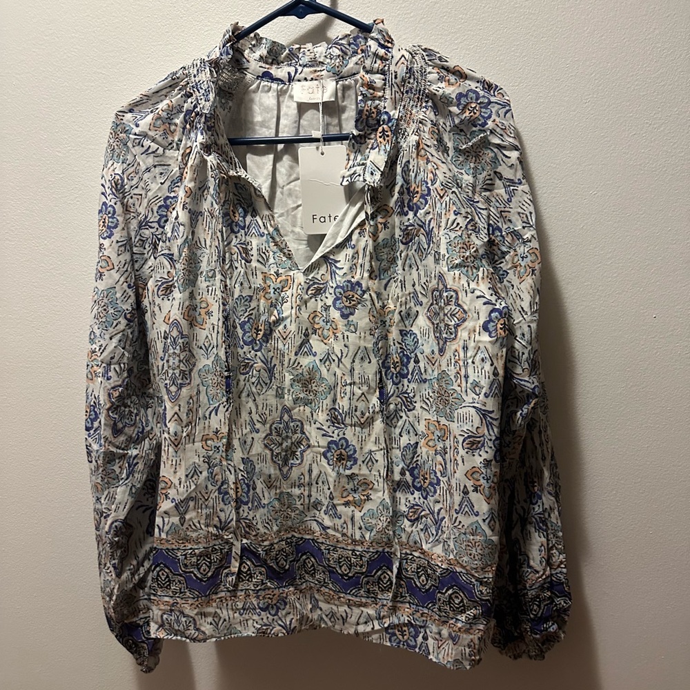 Fate Floral Blouse - Blue and White